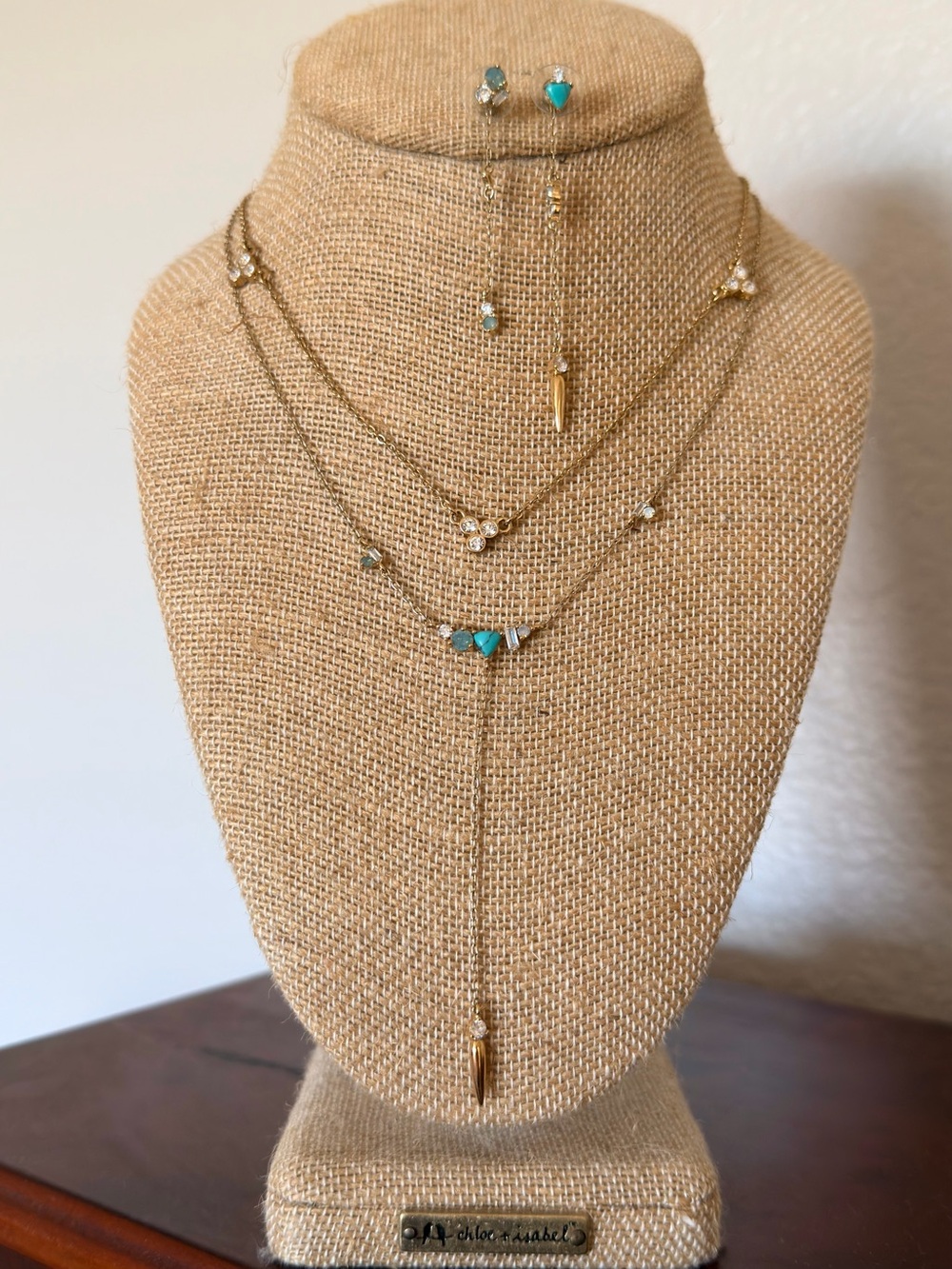 Chloe + Isabel Gold Necklace and Earrings with Turquoise Beads